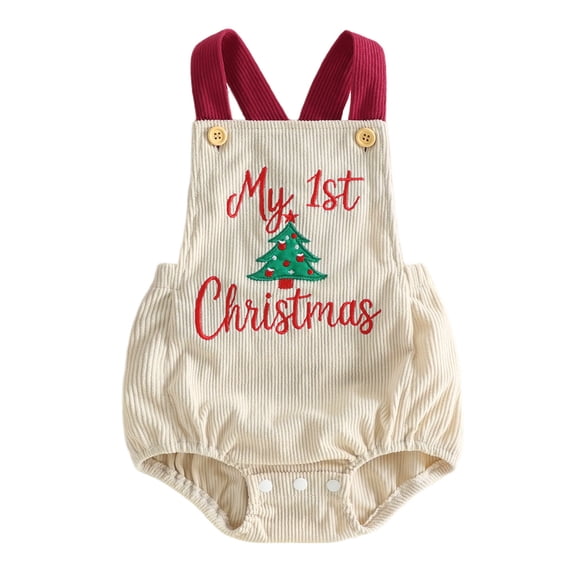 Emitonse Infant Girl Rompers Toddler Jumpsuit My First Christmas Baby Overalls Corduroy Romper Xmas Clothes | Baby First Christmas Outfit Size 0-3 Months ,Green