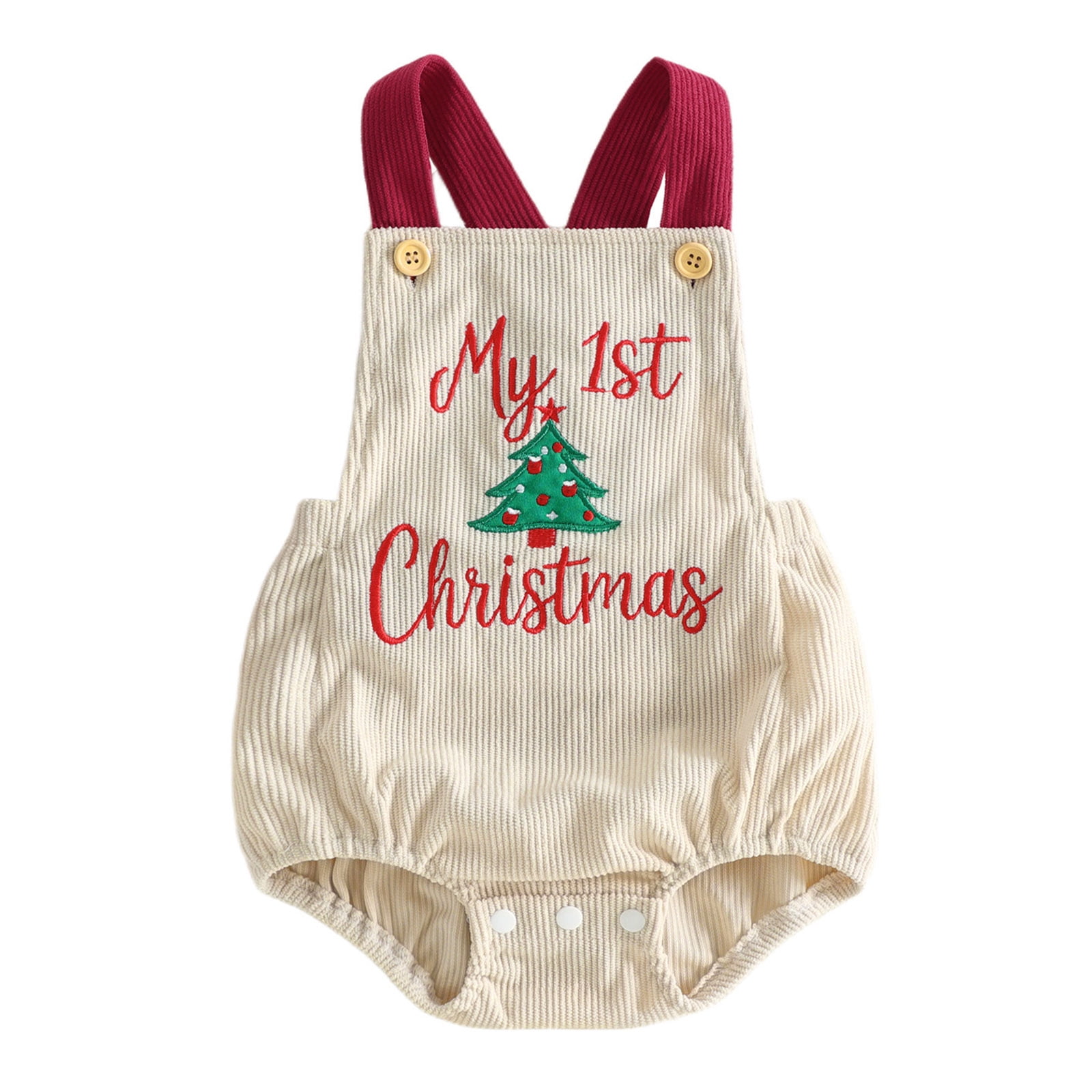 OJSFQUFP My First Christmas Baby Overalls Corduroy Romper Xmas Clothes | Baby First Christmas Outfit Sleeveless Backless Bodysuit Holiday Romper Xmas Photo Clothes Fall Winter