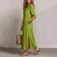 thumbnail image 5 of Omexry Beach Dresses for Women Women Casual 3/4 Sleeve Solid Turndown CollarButtons Hem Slitted Long Dresses, 5 of 7