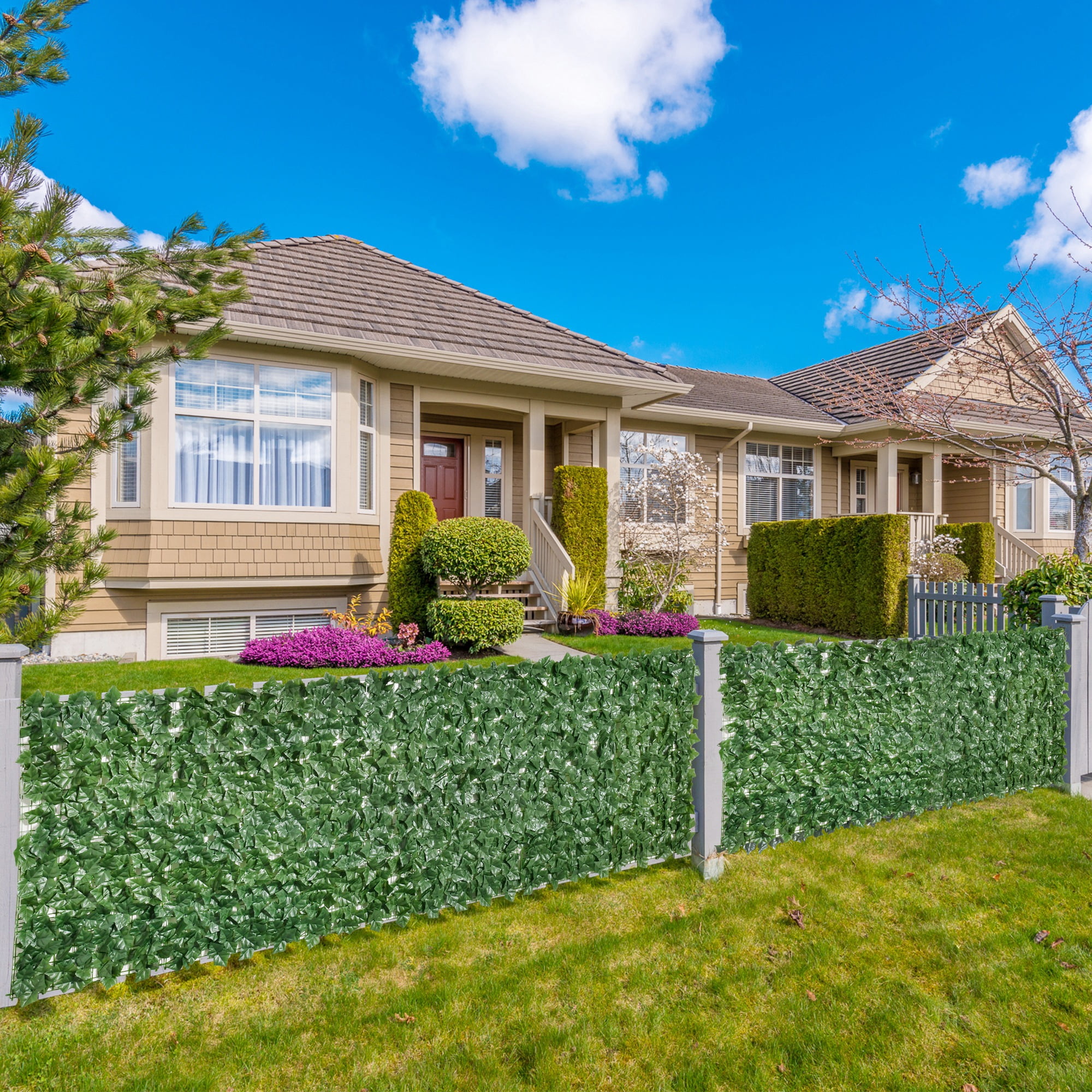 Artificial Grass Wall Panels, Dark Green Ivy Greenery Backdrop for Indoor Outdoor Garden Fence Backyard Privacy Decor