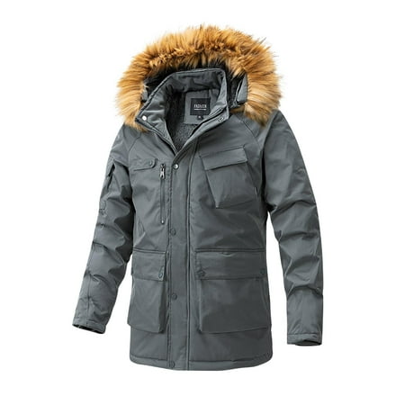 Olyvenn Men s Mountain Waterproof Ski Jacket Windproof Rain Windbreaker Winter Wool Fleece Lined Hooded Snow Coat with Pockets Gray 12