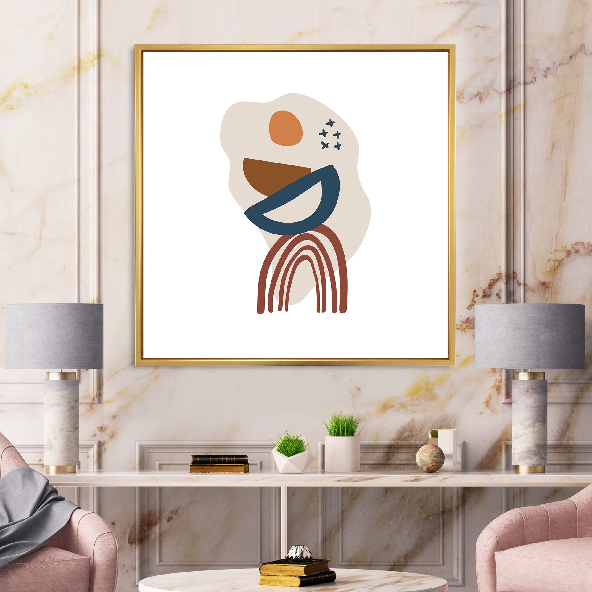 Designart 'Abstract Elementary Shapes In Terracotta Tones I' Modern Framed Canvas Wall Art Print