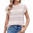 thumbnail image 2 of Women Cap Sleeve Tank Tops Striped Crew Neck Casual Loose Fit Spring Summer Pullover Knit Sweater Vest Apricot White M, 2 of 9