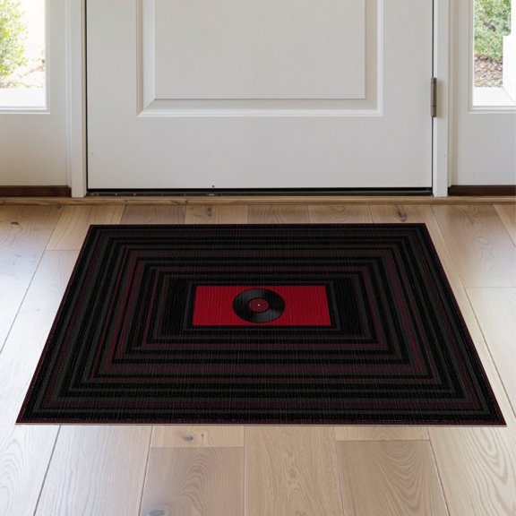 ODIKA 2'x3' Washable Accent Rug Vinyl Cd Record Retro Spinning Concentric Groove Grooves Disc Flowing Dynamic for Bedroom, Nursery, RV, Pet Friendly, Bedside Mat