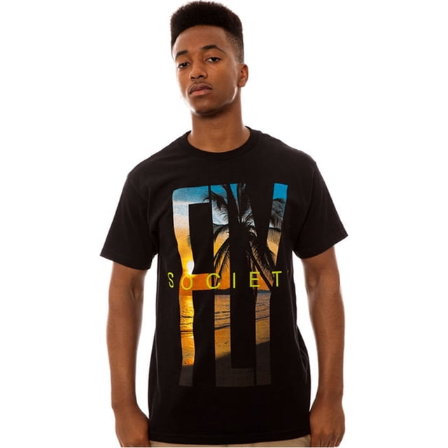 Fly Society The West Coast Paradise - Camiseta gráfica para hombre, color negro, pequeña