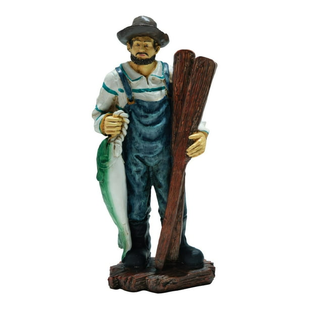 Estatua de pescador, figura de escritorio, mueble de interior, regalo, decoración, colección con pescado