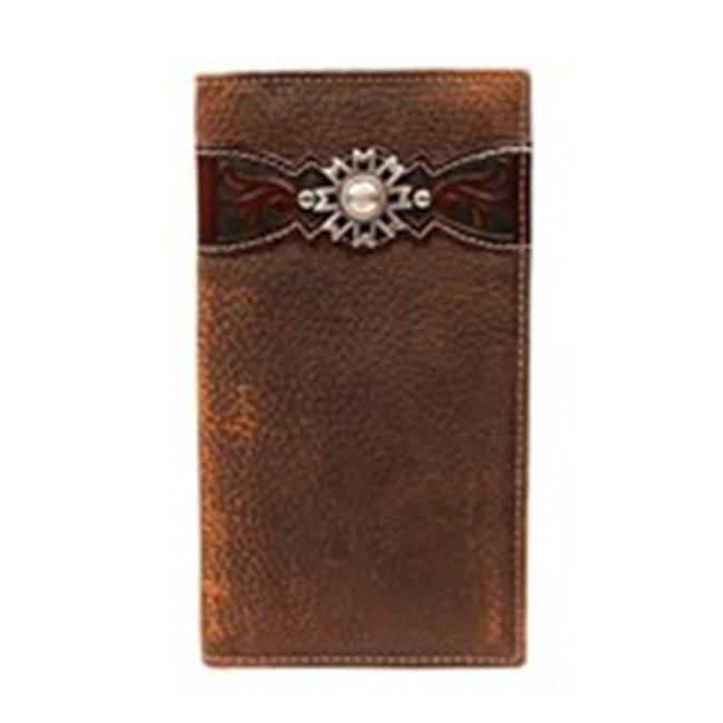 Ariat Tooled Overlay and Round Concho Rodeo Wallet Light Brown