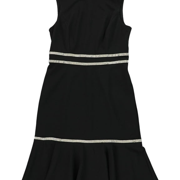 R & M Richards Womens Ruffle Rhinestone Cocktail Dress, Black, 8