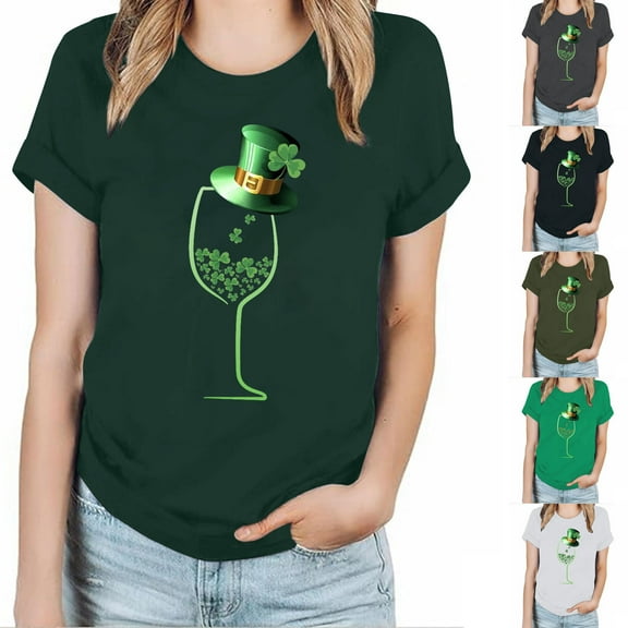 pstuiky St Patricks Day Shirt Women, Women's Shamrocks T-Shirt Short Sleeve Round Neck Tops St Patricks Day Shirt Green s