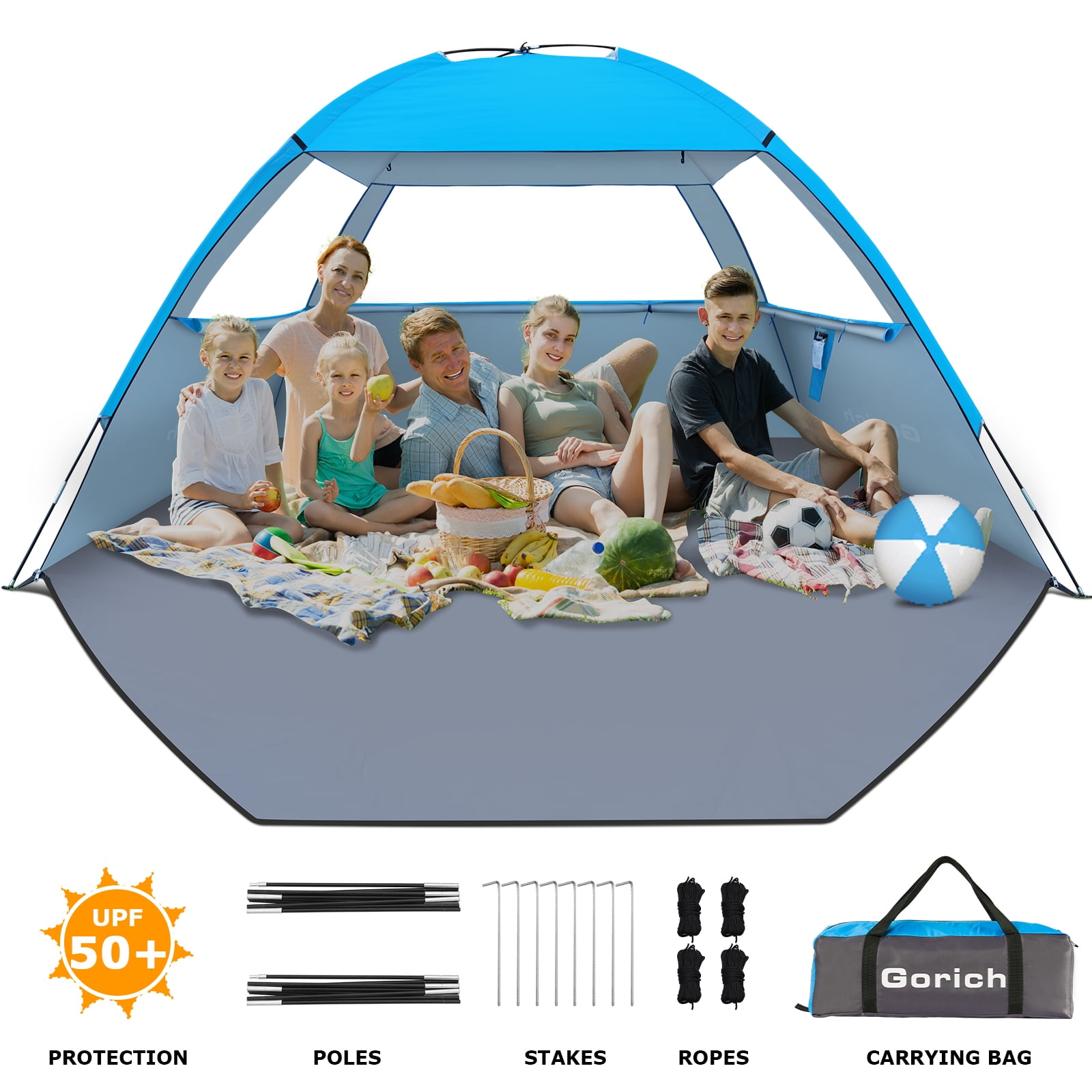 Gorich Beach Tent, 68 Person Beach Shade, UPF 50+ UV Protection