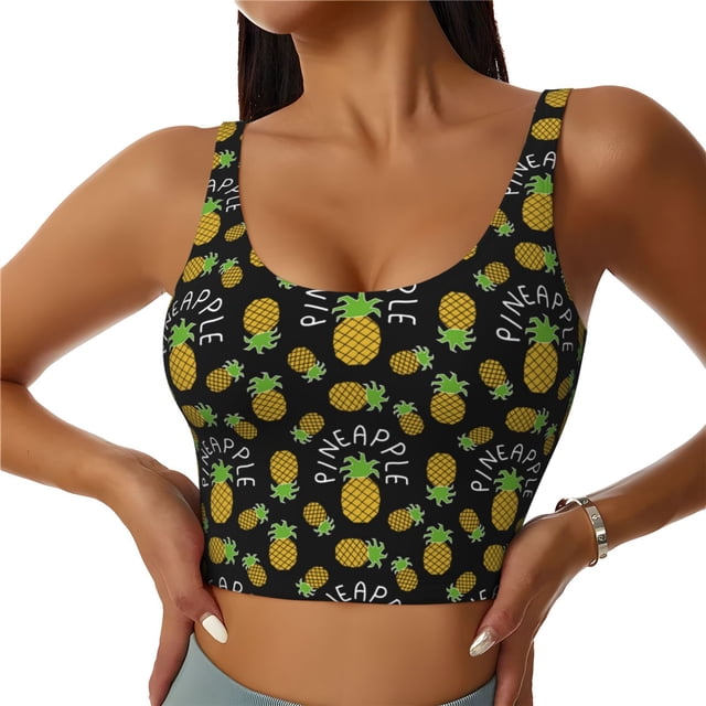 Fotbe Pineapple Sujetador Deportivo Largo sin Aros para Mujer con Almohadillas y Soporte Medio, Transpirable y Absorbente, Camiseta Tipo Chaleco o Tank Top-XX-Large
