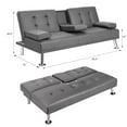 thumbnail image 3 of Vineego Modern Faux Leather Convertible Folding Futon Sofa Bed with 2 Cup Holders, Gray, 3 of 3