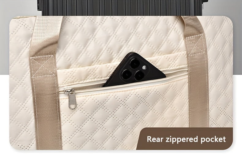 Travel Duffel Bag, Model for Women, with Wet Pocket, 1-Pack, Medium Size - Grid-beige for Overnight, Gym, Hospital Use