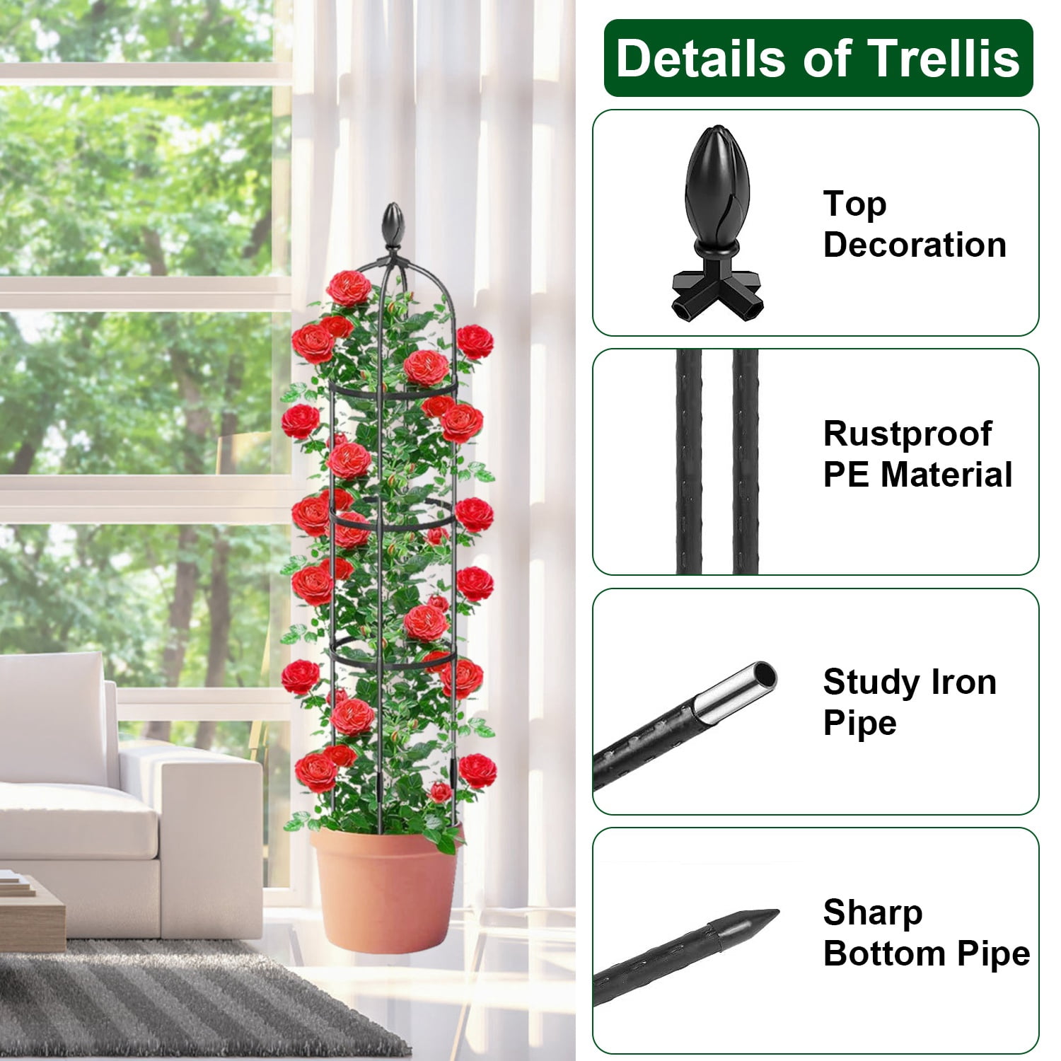 Moclever 2 Pack Garden Obelisk Trellis, 5.9ft Rustproof Plant Trellis for Climbing Plants Flower Vegetable Vine Support, Black