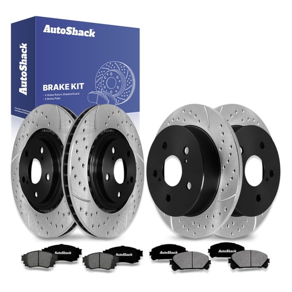 AutoShack Front Vented & Rear Solid Drilled & Slotted E-Coated Brake Rotors   Premium Ceramic Pads 12-PC Brake Kit Replacement for 2018-2021 Lexus NX300 2015-2017 Lexus NX200t ShadowGuard
