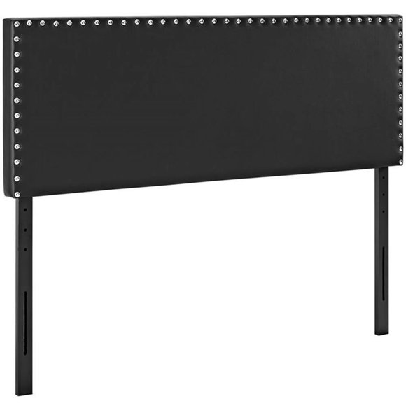 Pemberly Row King Upholstered Vinyl and Solid Wood Headboard in Black