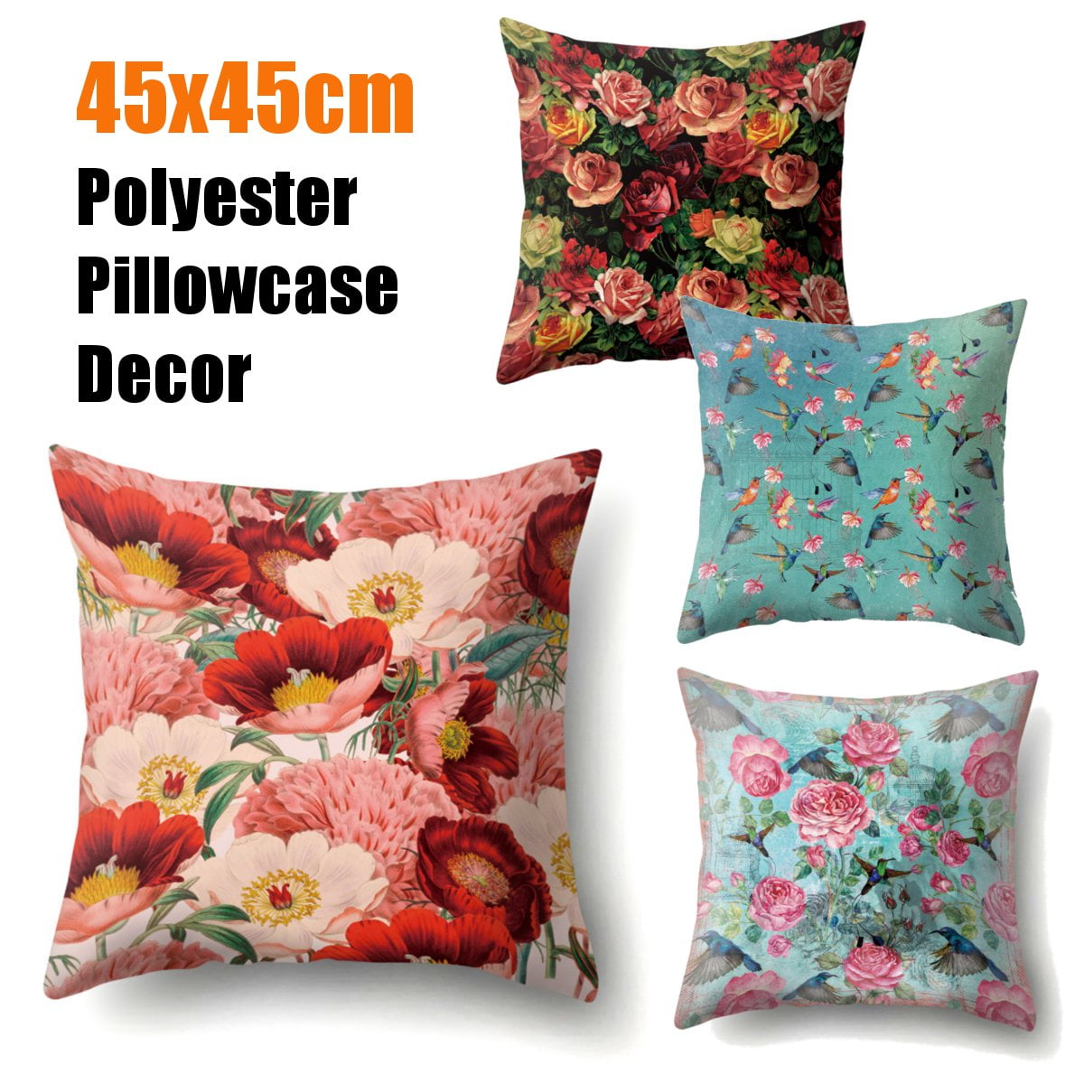 45x45cm Black White Applique Cushion Cover Floral Home Bed Sofa Pillow Cover