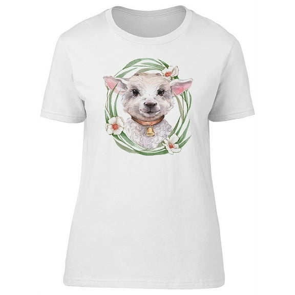 Floral Wreath Cute Baby Sheep T-Shirt Women -Image by Shutterstock, Female Medium