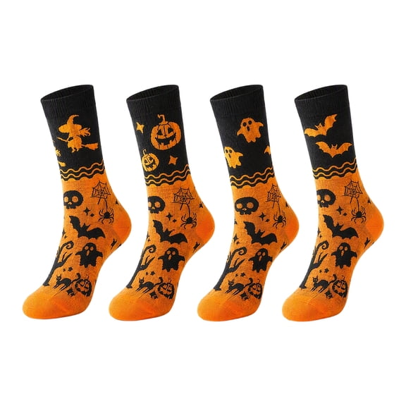 Kicpot 4-Pairs Spooky Halloween Crew Socks for Women, Funny Crazy Novelty Fun, for Fall & Parties