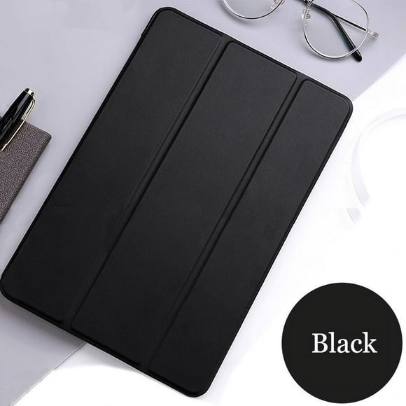 Étui pour Tablette pour Apple ipad 10,2 Pouces en Cuir PU Intelligent Veille Réveil funda à Trois Volets Support Housse Unie pour iPad7 2019 A2197 A2200 A2198 Noir Nuit Foncé