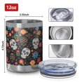 thumbnail image 3 of 12oz Tumblers Black Flower Skull Pattern Vacuum Insulated Stainless Steel Travel Tumbler Cups Mug with Lid and Straw for Beer,Coffee,Beverages with Cleaning Brush for Cold & Hot Drinks, 3 of 5