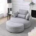 thumbnail image 5 of Accent Swivel Barrel Chair with Storage Ottoman, 51“ Round Accent Chair Lounge Chair with Pillows, Upholstered Linen Fabric Oversize Sofa Chair Reading Chair, for Bedroom, Hotel, Light Gray, 5 of 7