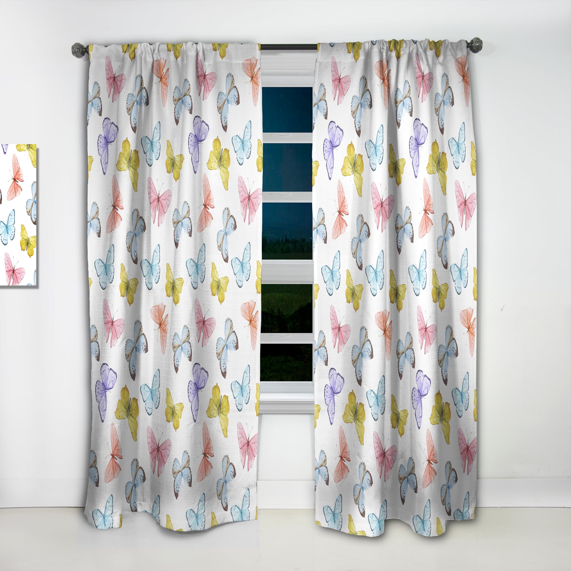 Designart 'Butterflies On White' Traditional Curtain Panel