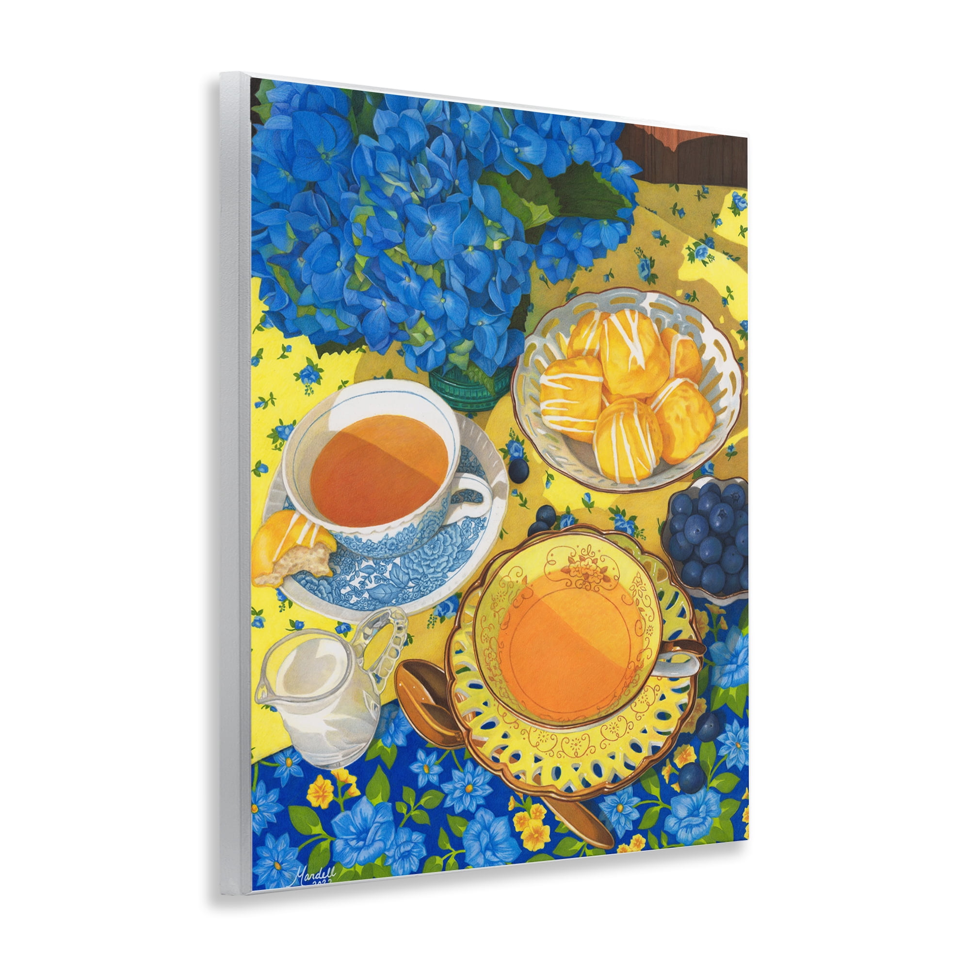Stupell Industries Blue & Yellow Tea Party Food & Beverage Painting Unframed Art Print Wall Art, 11 x 14