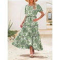 thumbnail image 3 of Summer Casual Bohemian Floral Dresses for Women Puff Short Sleeve Long Maxi Dress with Pockets Green S, 3 of 5