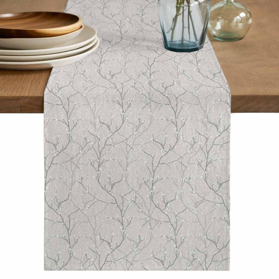 Table Runner 120 Inches Long for Kitchen Dining, Grey Branches Dresser Scarf Farmhouse, Dining Table Decorations for Wedding/Parties, Vintage Art Farmhouse 13 x 120 In