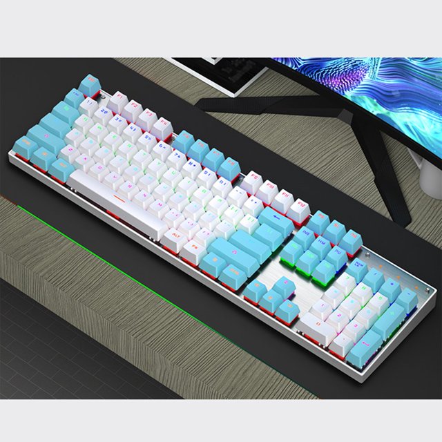 Estbridge Clavier de Jeu Mécanique Clavier Filaire Rétroéclairé à DEL RVB avec Commutateurs Bleus pour PC de Jeu Clavier de Jeu 104 Touches Bleu Ciel-5 D