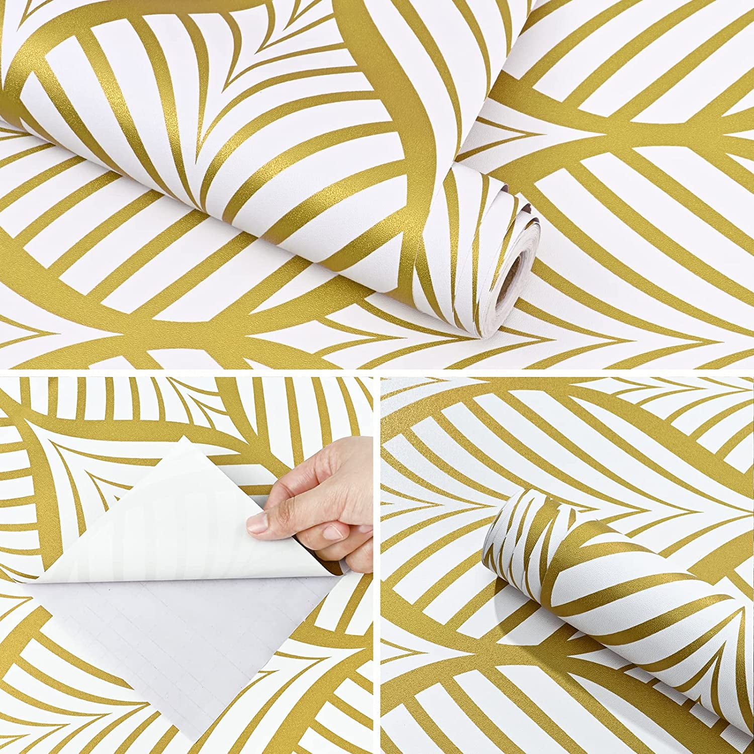 Caltero Peel and Stick Wallpaper Gold Wallpaper Fall Leaves Removable Wallpaper,17.7'x118'