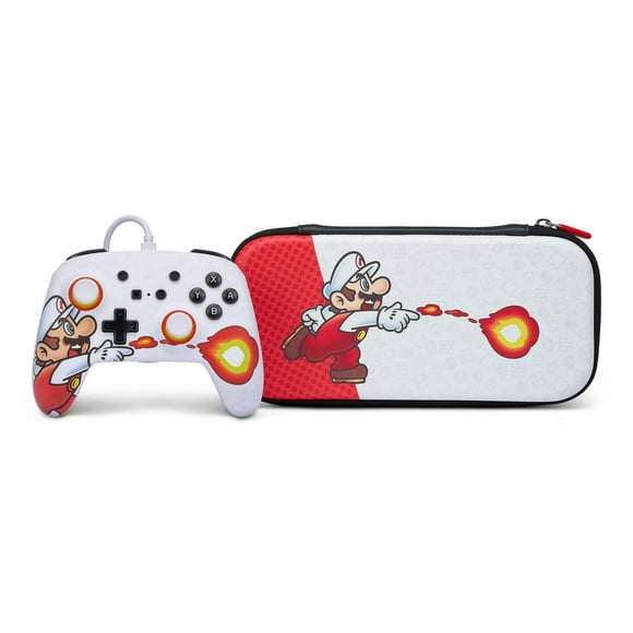 PowerA Enhanced Wired Controller and Slim Case for Nintendo Switch — Mario Fireball, Nintendo Switch