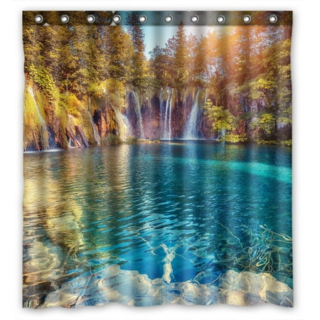 - YKCG Nature Scenery Majestic View Turquoise Water Sunny Beams Shower Curtain Waterproof Fabric Bathroom Shower Curtain 66x72 inches