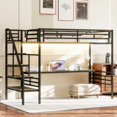 thumbnail image 3 of Twin Metal Loft Bed Frame with Desk & LED Needed, Black Space-Saving Loft Bed for Kids/Teens, Sturdy Steel Frame, Underbed Workstation, Mattress Not Included, 3 of 9