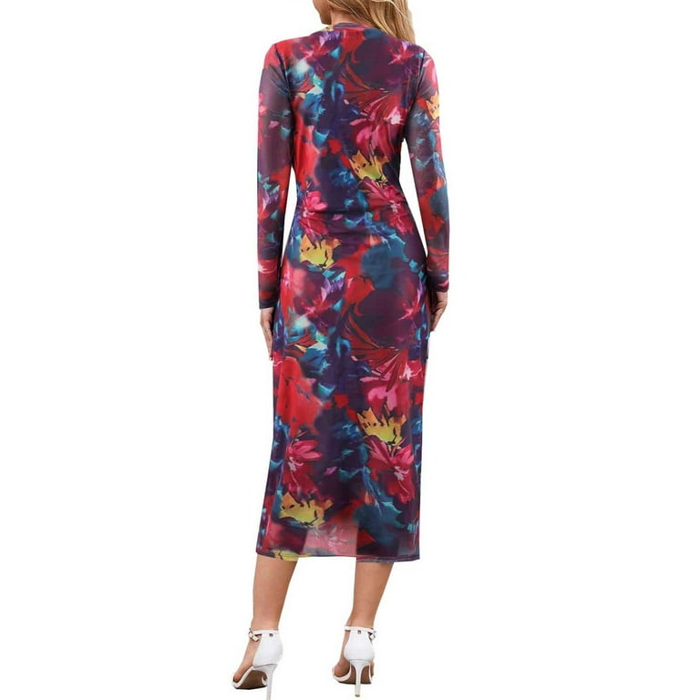 knee length dresses for ladies True Colors Tie-Dye Mesh Ruched Corset Maxi Dress Pink & Blue & Green / S main image 1
