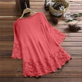thumbnail image 4 of FAVIPT Cotton Linen Shirts for Women Casual Summer 2025 Embroidered Tops 3/4 Length Sleeve V Neck Blouses Lace Patchwork Peasant Loose Tunic Tees Watermelon Red,XL, 4 of 6