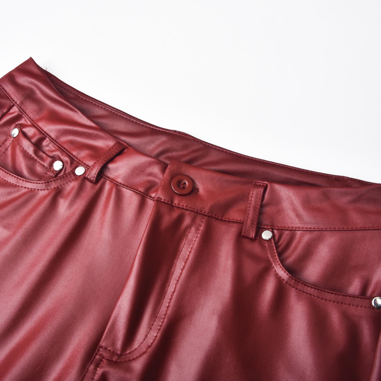 Babysbule Long Pants for Women Fashion Ladies Solid Casual Pockets Button High Waist Faux Leather Long Pants