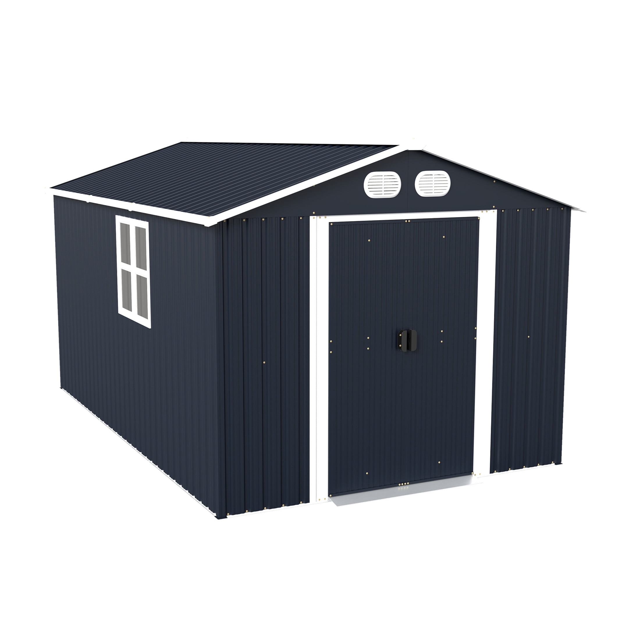Noble House 8 x 12 FT Outdoor Metal Tool Storage Shed with Lockable Doors and Air Vents, Waterproof Garden Shed, Dark Gray
