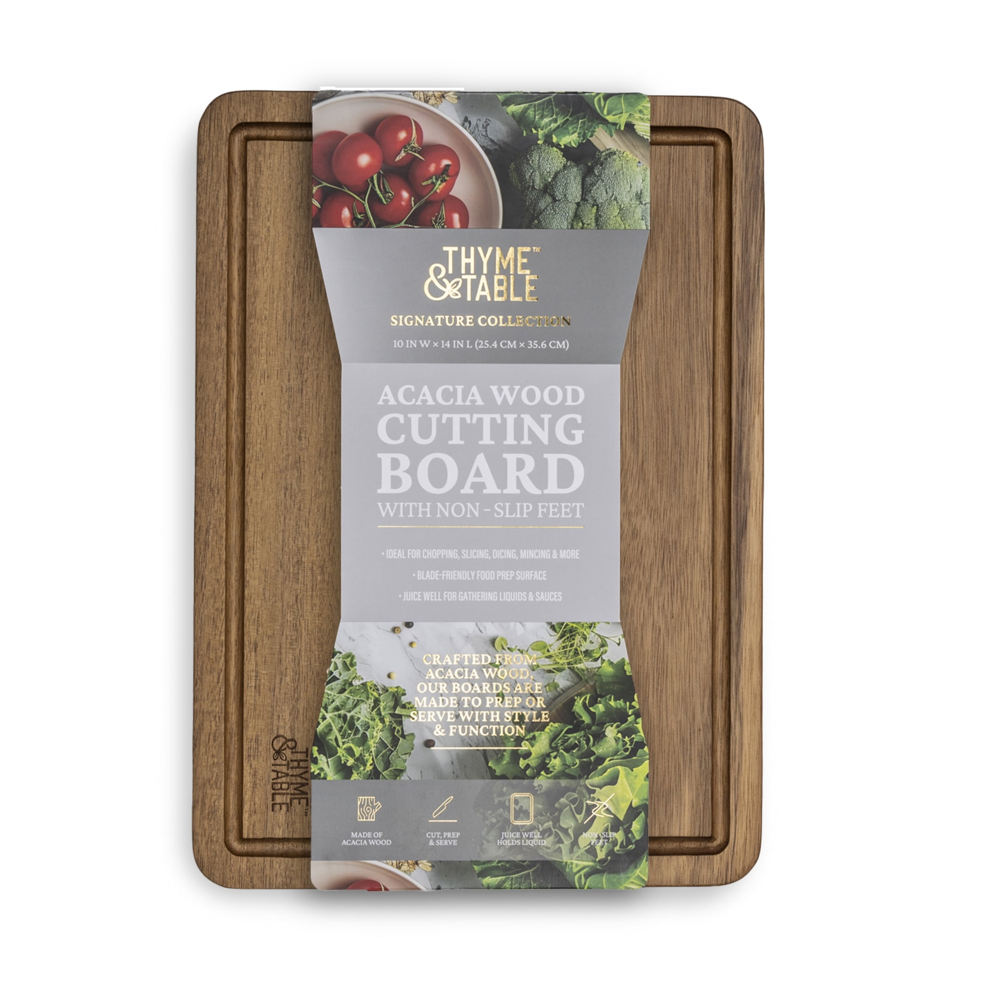 Thyme & Table Medium 10"x14" Acacia Wood Cutting Board with Triangle Shaped Anti-Slip Grips