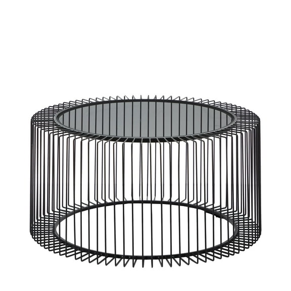 DecMode Contemporary Round Coffee Table, 32"W x 15"H Features Clear Glass Top and Black Open Metal Design