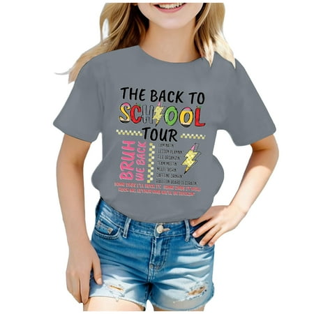 

Toddler Baby Girl Clothes Summer 2-Light Gray Children s School Season Printed Short Sleeved Round Neck T Shirt Back To School Clothes 140