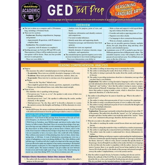 GED Test Prep - Reasoning Through Language Arts : a QuickStudy Laminated Reference Guide (Edition 1) (Other)