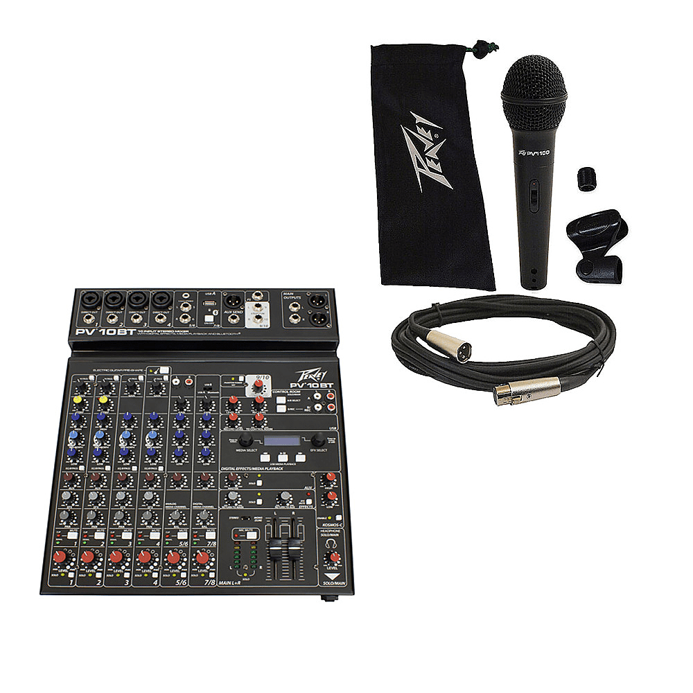 Peavey PV10 BT Pro Audio DJ Bluetooth 10 Channel Slim Mixer & PVi 100 Microphone