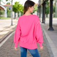 thumbnail image 5 of Women's Oversized Long Sleeve Pullover Sweatshirt with Drop Shoulders and Side Slits - Large, Fuchsia, 5 of 6