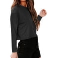 thumbnail image 4 of Women Long Sleeve Crop Tops Loose Crew Neck Drop Shoulder Casual Basic Tees, 4 of 5