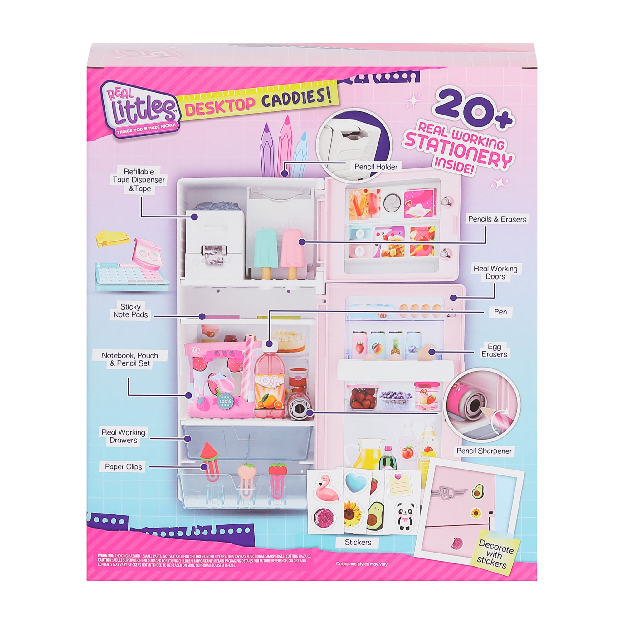 Real Littles Desktop Caddies, Mini Pink Fridge with 20+ Real Working  Stationery, Ages 6+ 