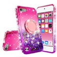 thumbnail image 3 of SOGA Rhinestone Liquid Float Quicksand Cover Cute Girl Phone Case Compatible for iPod Touch 5/iPod Touch 6 Case, with Embedded Metal Diamond Ring for Magnetic Car Mounts and Lanyard - Pink on Purple, 3 of 5