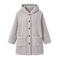 thumbnail image 7 of Women's Fuzzy Fleece Hooded Coat , Button Front Long Sleeve Loose Mid Length Loungewear Cardigan Winter Warm Jacket with Pockets Gray XL, 7 of 7