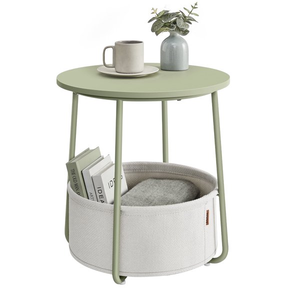 Sturdy and Stable Particleboard Steel Polyester End Table, Laurel Green and Cream White